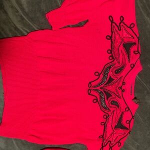 VTG 80’s Sweater with Leather and Embroidered Patchwork Detail